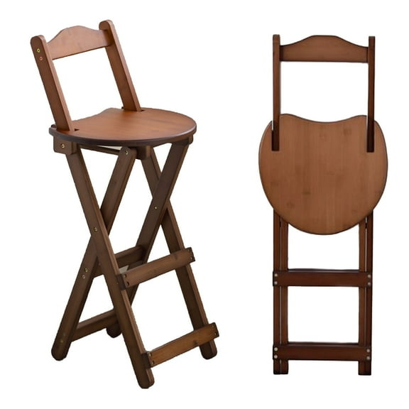 Buric Folding Stool with Backrest,Kitchen Counter Height Stool,Portable Collapsible Wooden Bar Stools,Folding Chair Footrest for Home Kitchen Breakfast-Walnut