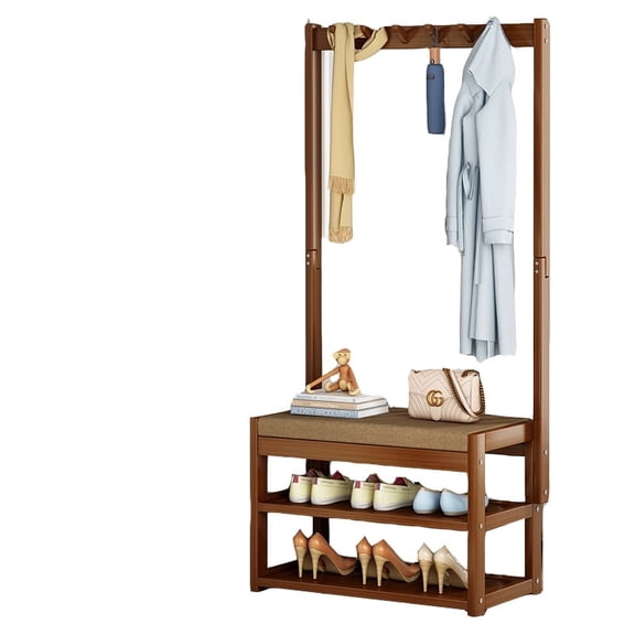 Buric Hall Tree with Bench and Storage, Shoe Rack with Hooks, Multi-Functional Wooden Entryway Organizer, Entryway Bench with Coat Rack for Hallway, Mudroom, Porch(80cm/31.49in)