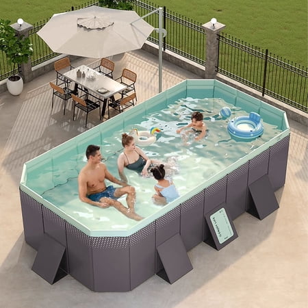 Buric Inground Swimming Pool, Non-Inflatable Foldable Portable for Patio, Yard, 118in, Gray