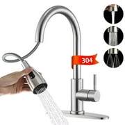 Buric Kitchen Faucet with Pull Down Sprayer, Stainless Steel Kitchen Sink Faucet with Deck Plate to Cover. Silver