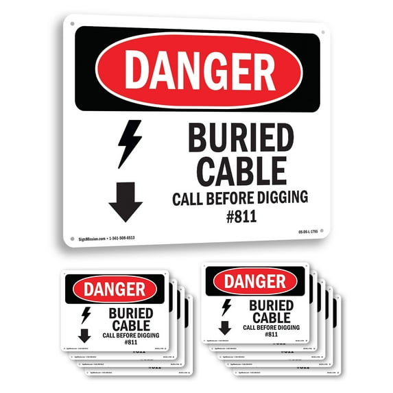 Buried Cable Call Before Digging #811 OSHA Danger Rigid Plastic Sign 10 Inch x 7 Inch - 10 Pack