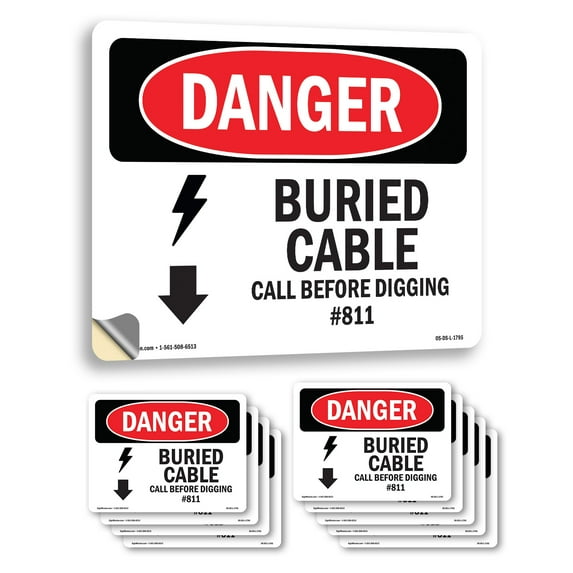 Buried Cable Call Before Digging #811 OSHA Danger Vinyl Decal Label 7 Inch x 5 Inch - 10 Pack