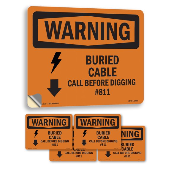 Buried Cable Call Before Digging #811 OSHA WARNING Vinyl Decal Label 5 Inch x 3.5 Inch - 5 Pack