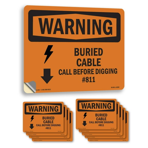 Buried Cable Call Before Digging #811 OSHA WARNING Vinyl Decal Label 7 Inch x 5 Inch - 10 Pack