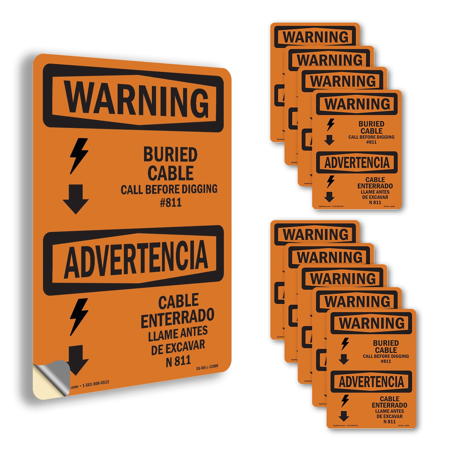 Buried Cable Call Before Digging Bilingual OSHA WARNING Vinyl Decal ...
