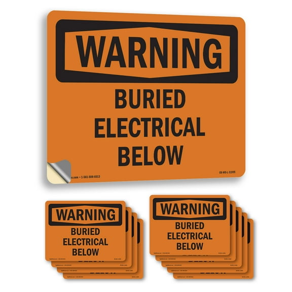 Buried Electrical Below OSHA WARNING Vinyl Decal Label 5 Inch x 3.5 Inch - 10 Pack