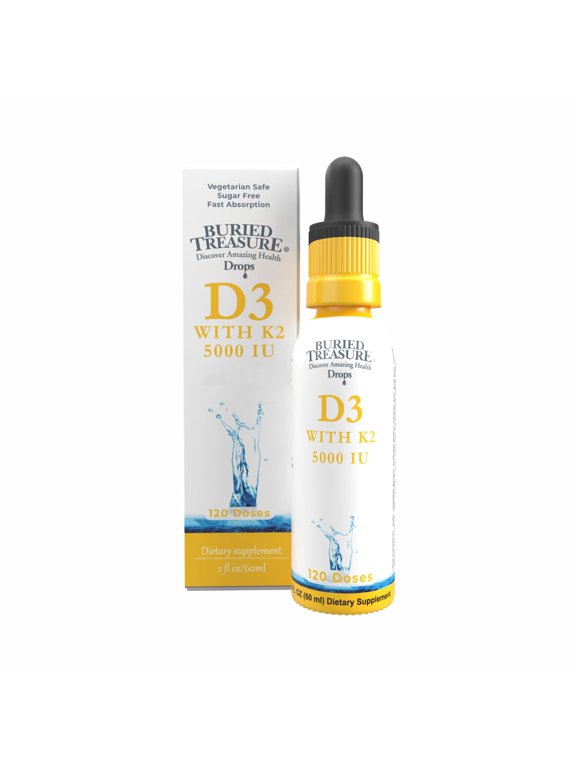 Vitamin D3 and K2 Drops - 5000 IU D3 with 100 mcg K2 for Bone, Heart and Immune Support, Sugar Free, 2 fl oz
