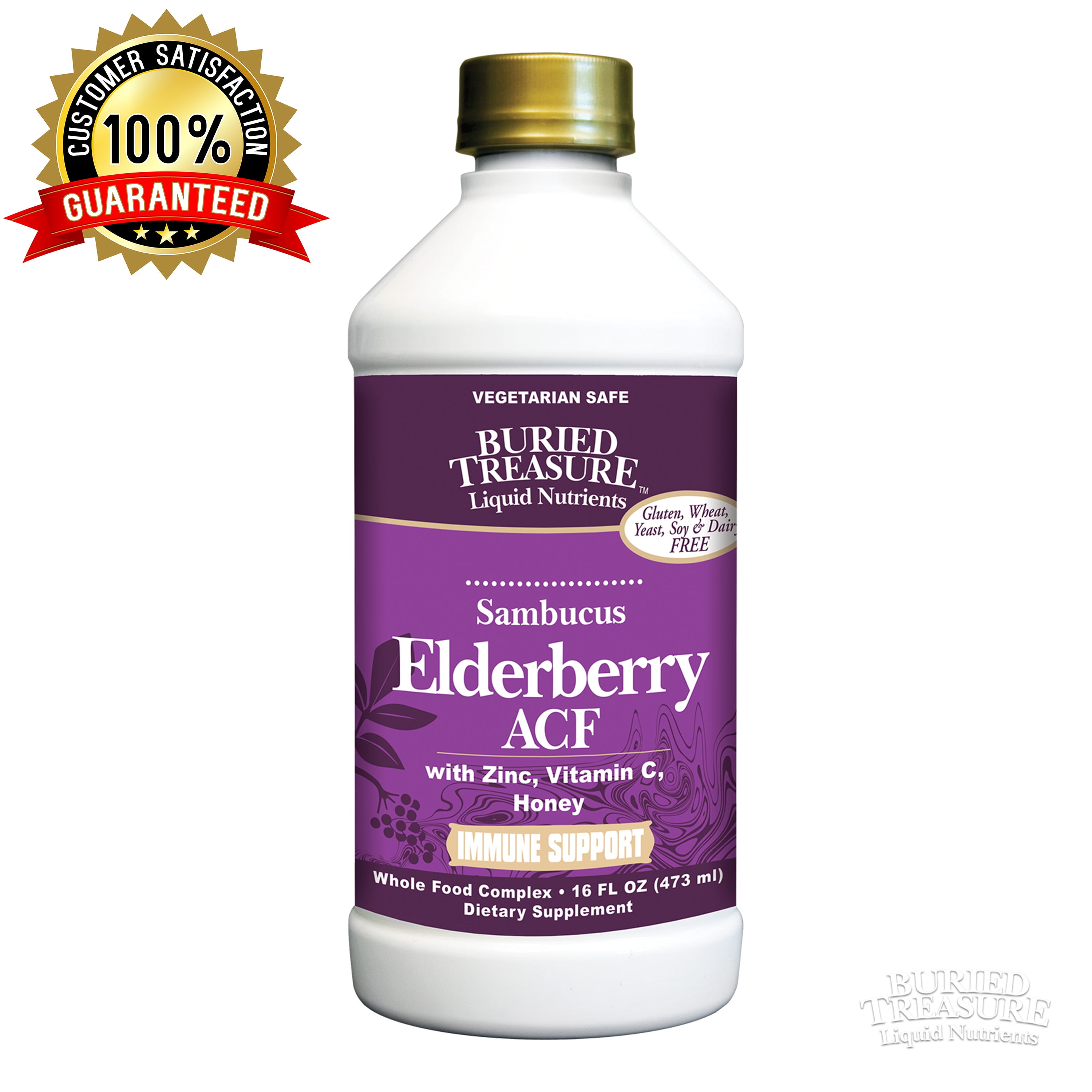 Buried Treasure Elderberry ACF with 4,000 mg Elderberry Sambucus Whole Fruit Concentrate, Vitamin C Plus Raw Local Honey Liquid Immune Support