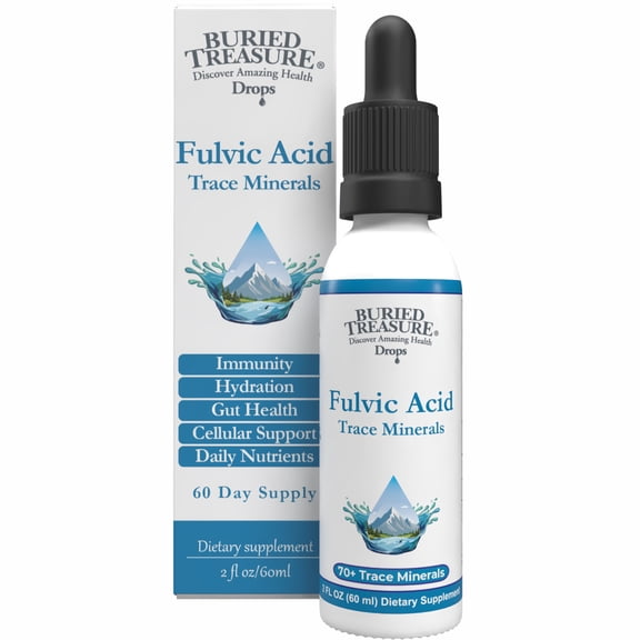 Buried Treasure Fulvic Mineral Drops 295mg Trace Minerals, Ionic Fulvic Acid Supplement for Hydration, Energy & Electrolyte Support, Vegan, Non-GMO, 2 fl oz Liquid Drops