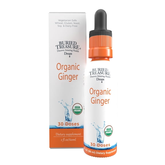 Buried Treasure Ginger Drops - Made with Organic Ginger Root for Digestive Support, Upset Stomach Settle Drops, No Sugar, Alcohol Free, Versatile Use for Ginger Tea or Direct Consumption, 30 servings
