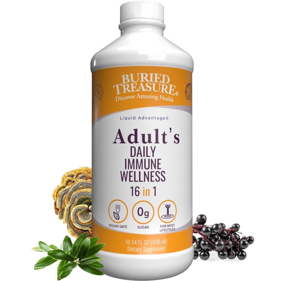 Buried Treasure Adult Daily Immune Wellness - 16 Fl oz, 16 serv, Liquid Nutrient Blend for Immune Support with Elderberry, Echinacea, Vitamins & more