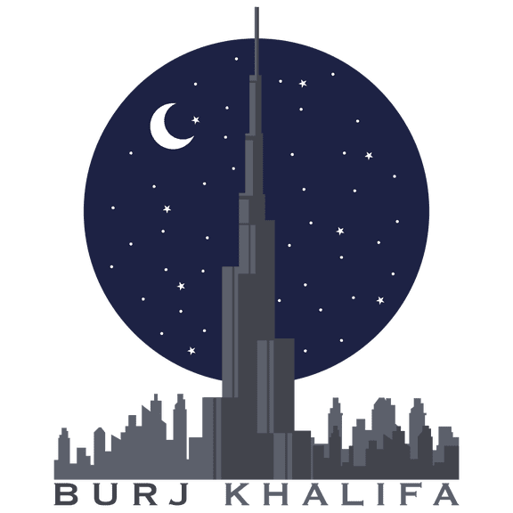 Burj Khalifa 20" x 24" Famous Landmark Living Room Wall Dcor Sticker Circle Night Skies Background Design Tallest Building In The World Vinyl Wall Decal Sticker