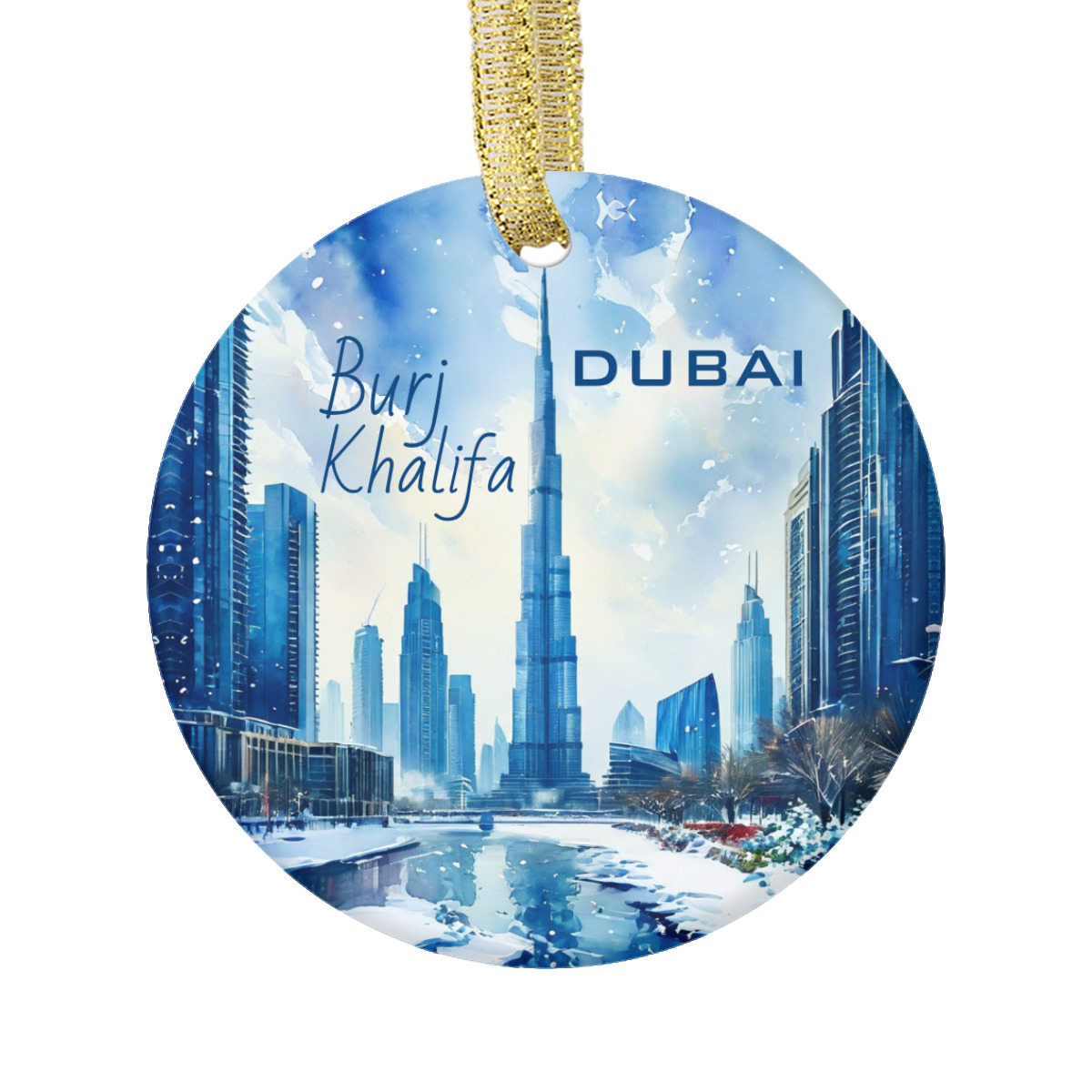 Burj Khalifa Watercolor Winter Snow Skyline Burj Kalifa Skyscraper ...