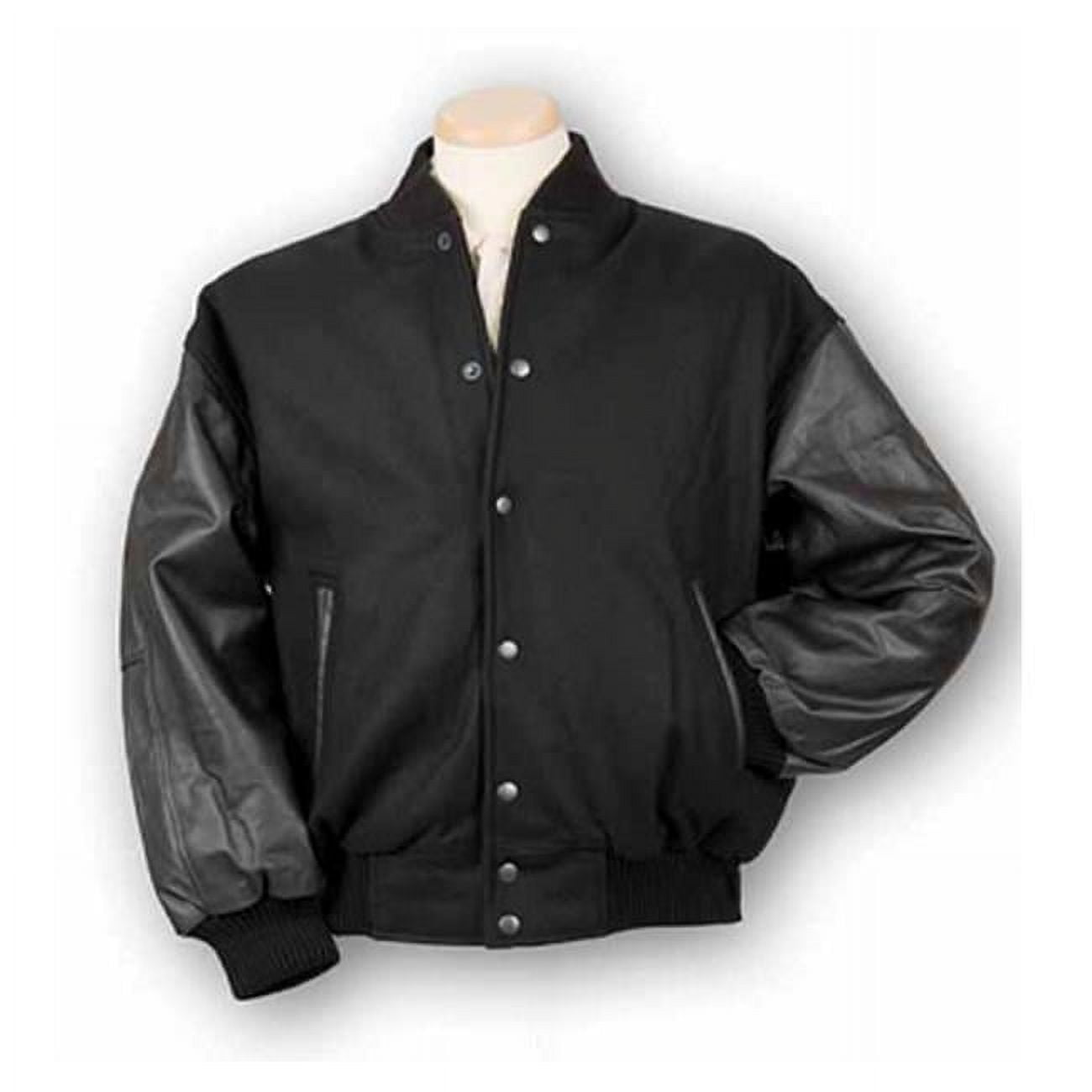 Men's Leather Black and Wool White Varsity Jacket - HJacket