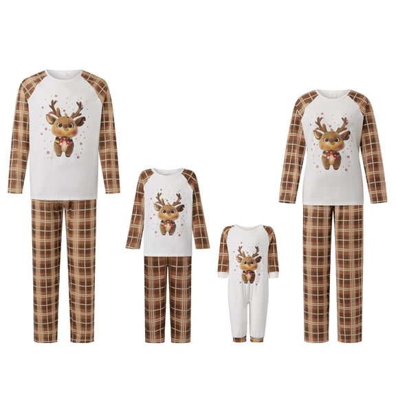 Burkashear Family Matching Christmas Pajamas Set Plaid and Reindeer Print Holiday Pajamas Sleepwear Dad Mom Kids PJs