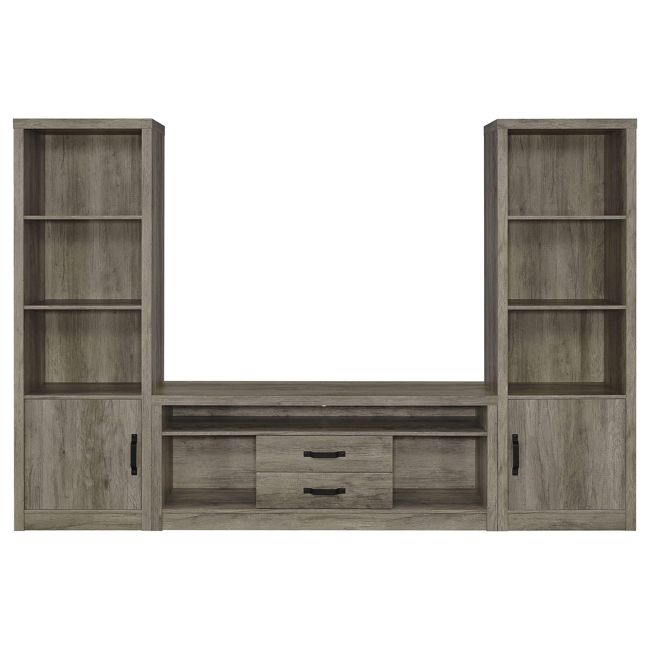 Gray Driftwood 3-Piece Entertainment Center with Shelves and Drawers