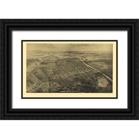 Burke 32x21 Black Ornate Wood Framed with Double Matting Museum Art Print Titled - Macon Georgia - Burke 1912