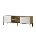 thumbnail image 1 of Burke 70"W White and Oak Wood 2-Door TV Stand, 1 of 5