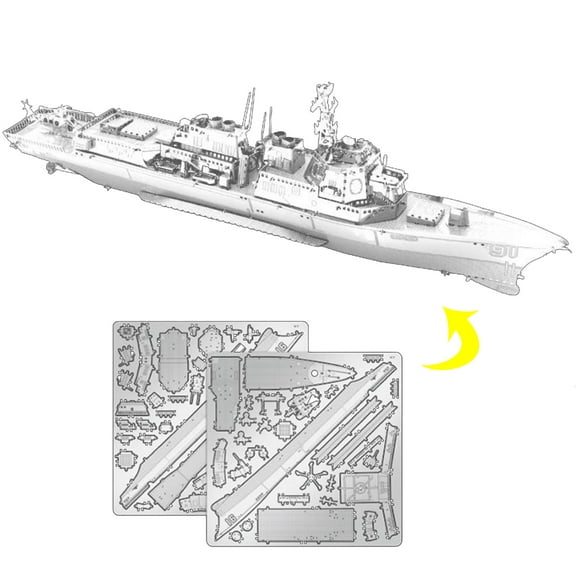 Burke Class Destroyer DIY Metal Model Kit for Architectural & Engineering Inspiration, 1:650 Scale