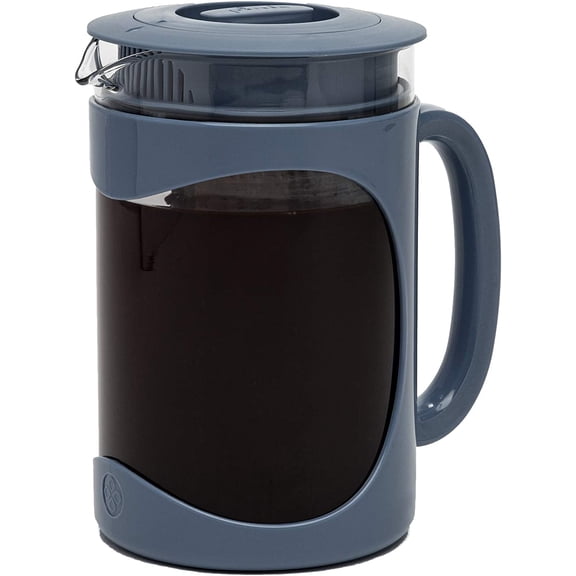 Burke Deluxe Cold Brew Iced Coffee Maker, Comfort Grip Handle, Durable Glass Carafe, Removable Mesh Filter, Perfect 6 Cup Size, Dishwasher Safe, 1.6 qt, Blue