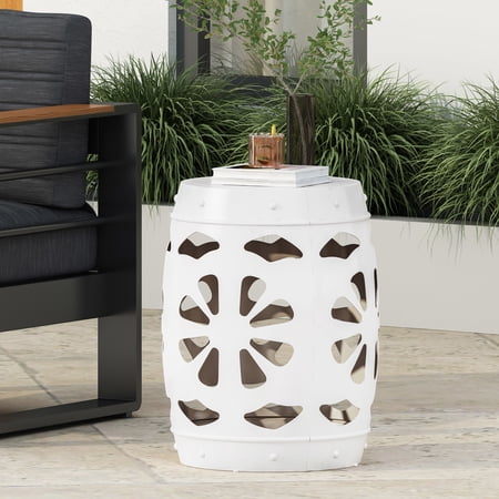 Burkehaven Metal Outdoor Side Table, White