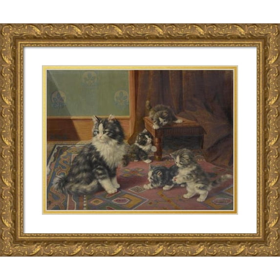 Burkhard Flury 14x11 Gold Ornate Wood Frame and Double Matted Museum Art Print Titled - Cat Family