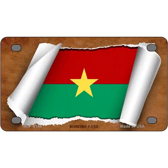 Burkina Faso Flag Scroll Metal Novelty License Plate 4" x 2.2" Mini