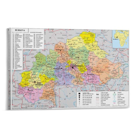 Burkina Faso Map Poster Painting On Canvas Wall Art Poster Scroll Picture Print Living Room Walls Decor Home Posters 16x24inch(40x60cm)