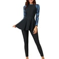 thumbnail image 1 of Swimsuits for Women Printed Long Sleeve Two Piece Set with Full Length Pants Conservative Swimwear Black S, 1 of 7