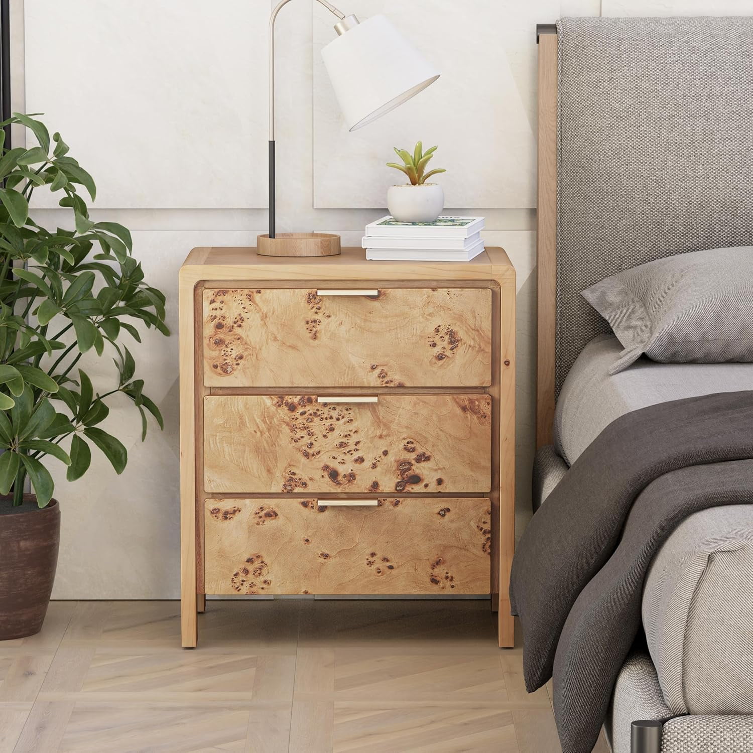 Nightstand, Rustic Side Table, Dresser Tower with 2 Fabric Drawers