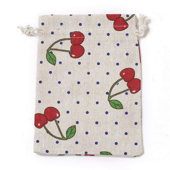 Burlap 20 pc Burlap Packing Pouches Drawstring Bags Rectangle with Cherry Pattern Colorful 17.7~18x13.1~13.3cm
