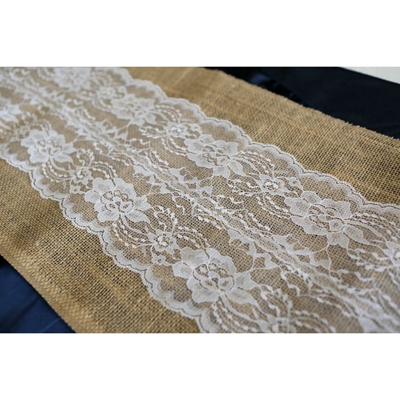 Burlap and Lace Table Runner White Lace 12 Inch Wide