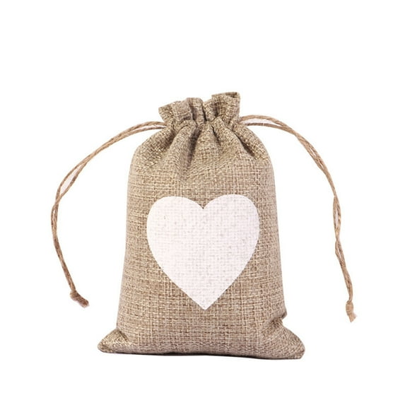 Burlap Bags 1pcs 4x6 inch Heart Drawstring Linen Gift Bag Small Candy Tied Pouch for Valentine's Day Wedding Birthday Easter Multicolor