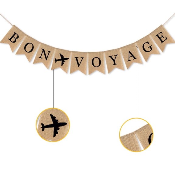 Burlap Banner Bon Voyage Bunting Nautical Going Party Hanging Banner Garland Cruise Party Decoration (B Style)