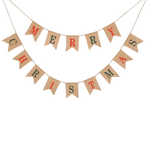 WASHWEPE Burlap Banner Khaki Festive Design For Christmas Party 1 Set 5.1 x 6.9 x 0.04in