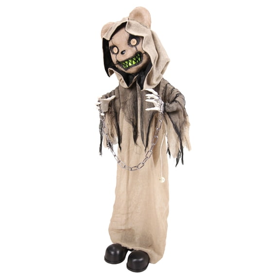 Haunted Hill Farm LED Battery-Powered Standing Burlap Bear Animatronic 3.3-Ft