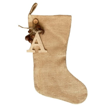 Burlap Christmas Stocking with Personalized Letter & Rusty Bells Ornament by Marilee Home