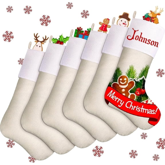 Burlap Christmas Sublimation Stockings 6 Pack Heat Transfer Printing
