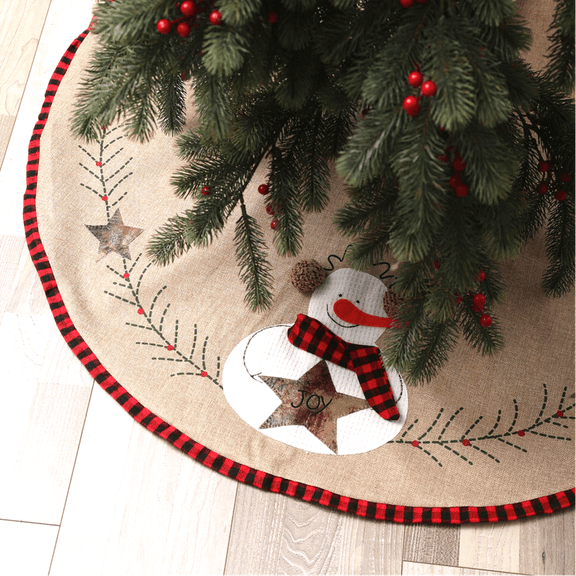 Burlap Christmas Tree Skirt, 43'' Large Tree Skirt, Linen Rustic Tree Ornaments Farmhouse Tree Mat for Christmas Spring Summer Boho Decoration Rustic Snowman  Holiday Decorations for Home