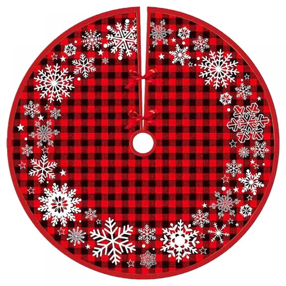 Burlap Christmas Tree Skirt with Red and Black Plaid Border,36 Inches Merry Christmas Tree Skirt with Santa Snowman Printing for Under Trees,Xmas Home Kitchen Holiday Party Decorations