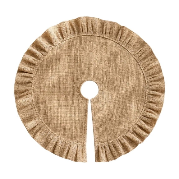 Burlap Christmas Tree Skirt, Ruffled Edge Tree Base Cover for Xmas Holiday Home Party Decoration