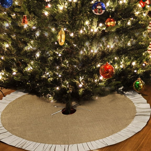Burlap Christmas Tree Skirt,Rustic Tree Base Cover,Farmhouse Holiday Decor,Xmas Party Supply Complexion 35 Inch