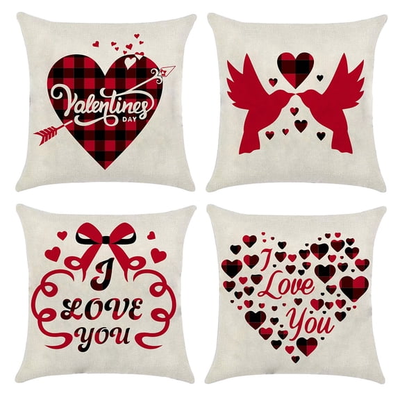 Burlap Customization Pillow Covers Set Square Heart Pattern 45x45cm 4pcs/set for DIY