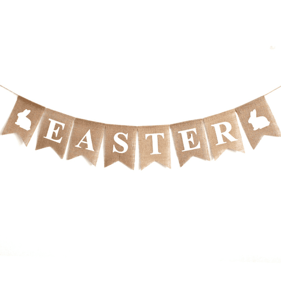 Burlap Easter Banner with Bunny Silhouettes, Rustic Holiday Garland Decoration