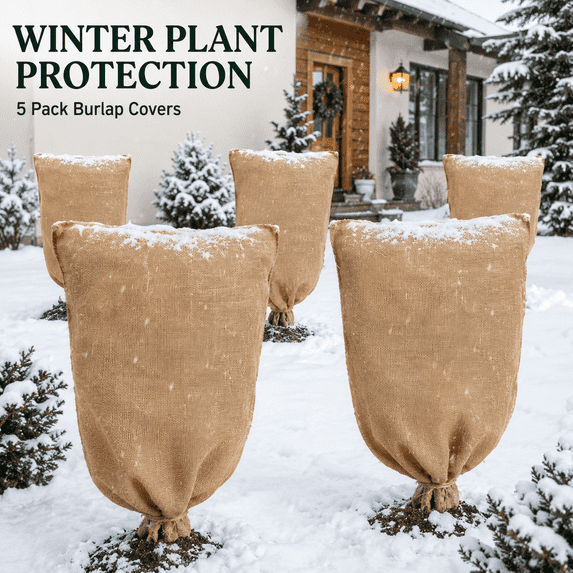 Burlap Fabric Plant Bags 5 Pack 32 x 40 Inch Winter Plant Covers Freeze ...