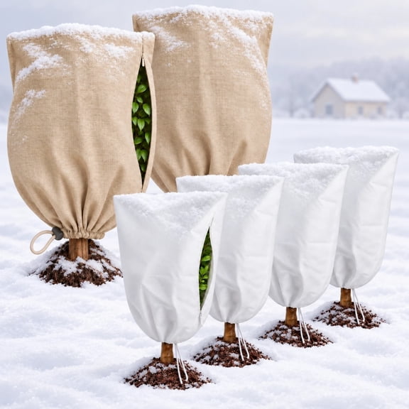Burlap Fabric Plant Bags 6PCS, Winter Plant Covers for Freeze Protection, Burlap and Nonwoven Shrub Covers, 31.5 in Wide with Zipper and Drawstring