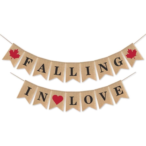 Burlap Falling in Love Banner with Maple Leaf Fall Autumn Wedding Supplies Engagement Bridal Shower Garland Decoration