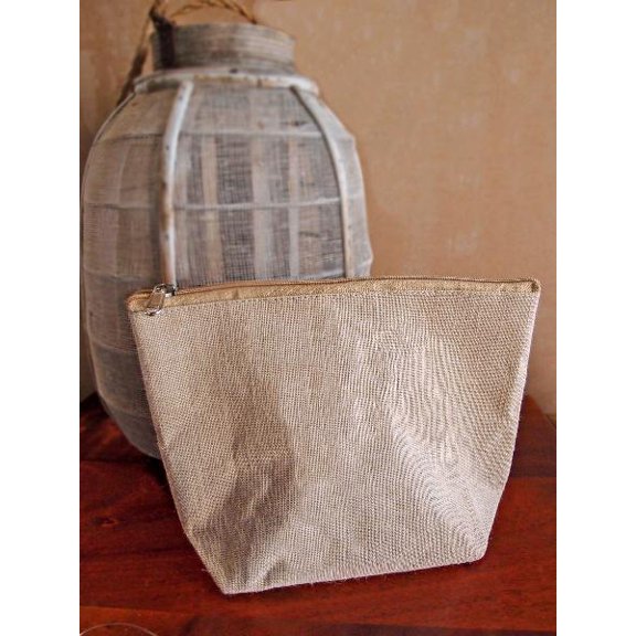 Burlap Flat Zipper Pouch 5 5W X 4 5H-8 Inch Wide x 5.5 Inch High x 2 Inch Gusset,
