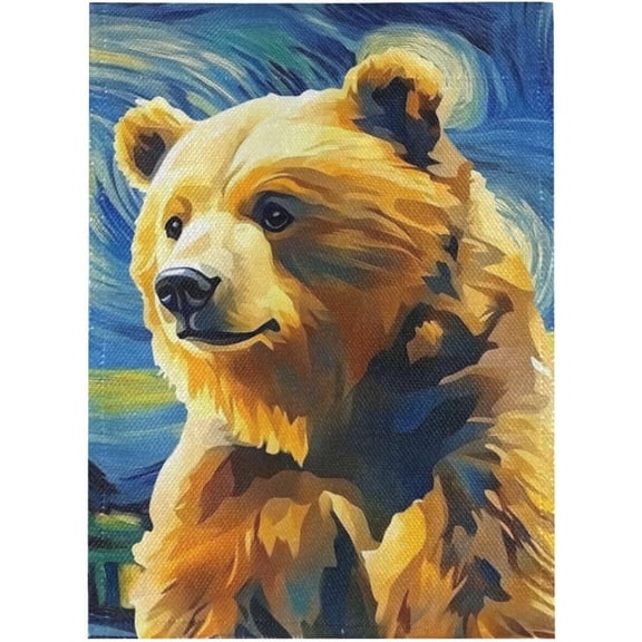 Burlap Garden Flag Bear Head Starry Night 12 x 18 Inch Double Sided Outdoor Decorative Yard House Banner