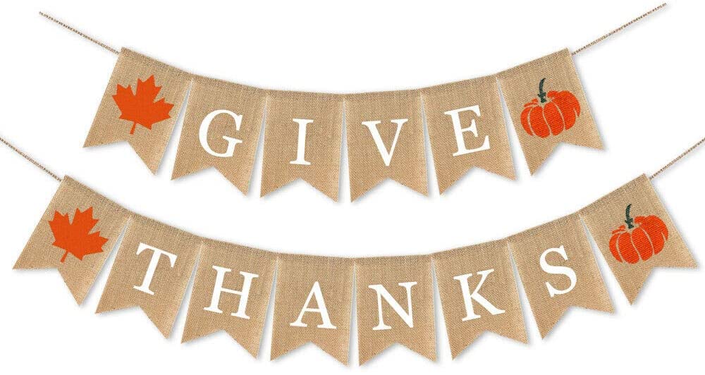 Burlap Give Thanks Banner Autumn Theme Supplies Thanksgiving Day ...